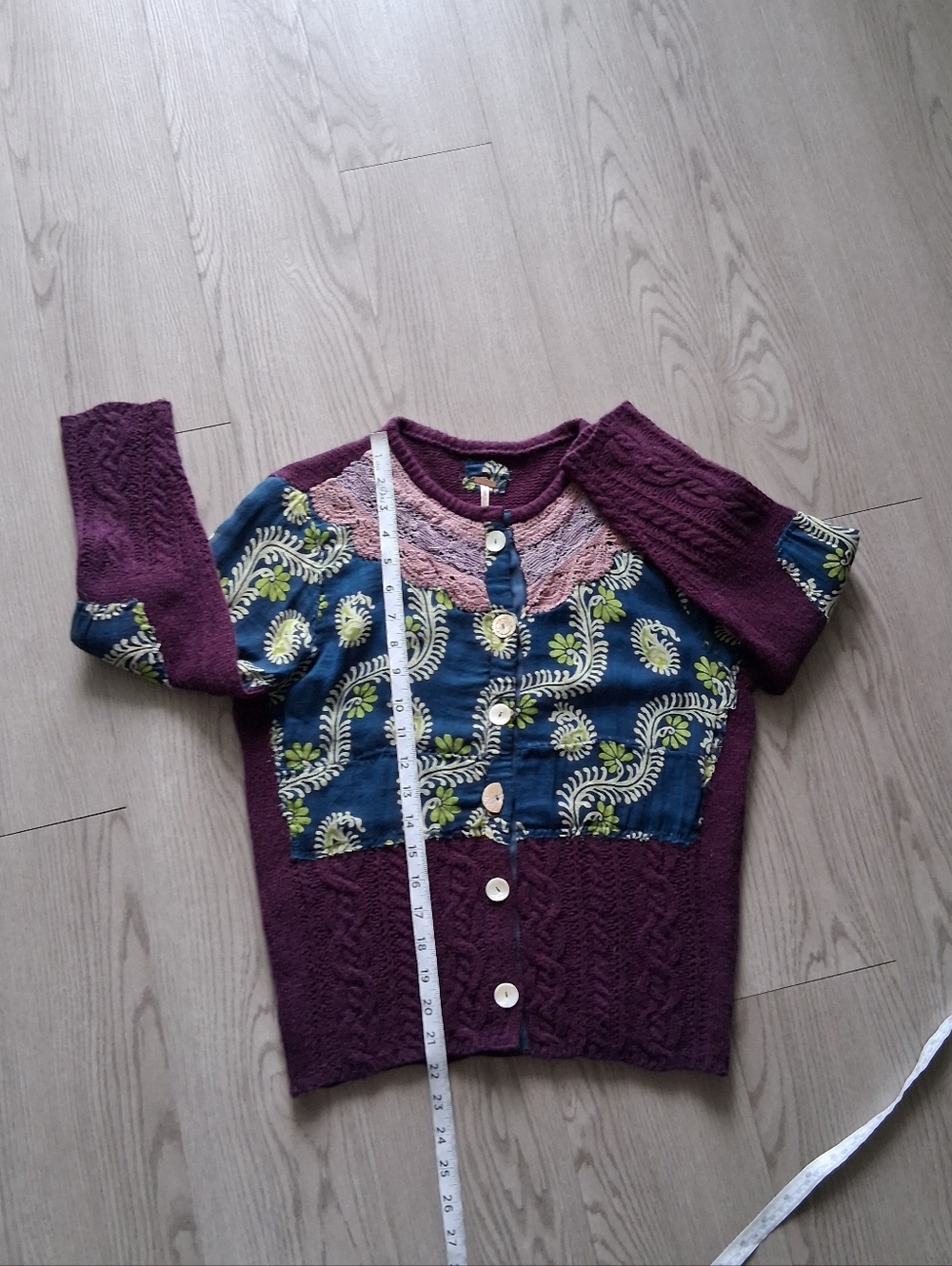 Vintage Free People Mix Media Knit Cardigan Patchwork Lace ASO Marissa Cooper OC - Picture 16 of 16